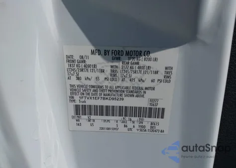 2011 Ford F-150 Xlt from USA, damaged, VIN 1FTVX1EF7BKD95239